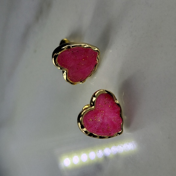 Glittery Gold Pink Heart Earrings - Picture 2 of 3